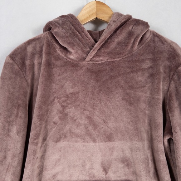 32 Degrees Heat Sleepwear Hoodie Womens S/M Mauve Velour Pullover Pockets Cozy - Picture 2 of 8
